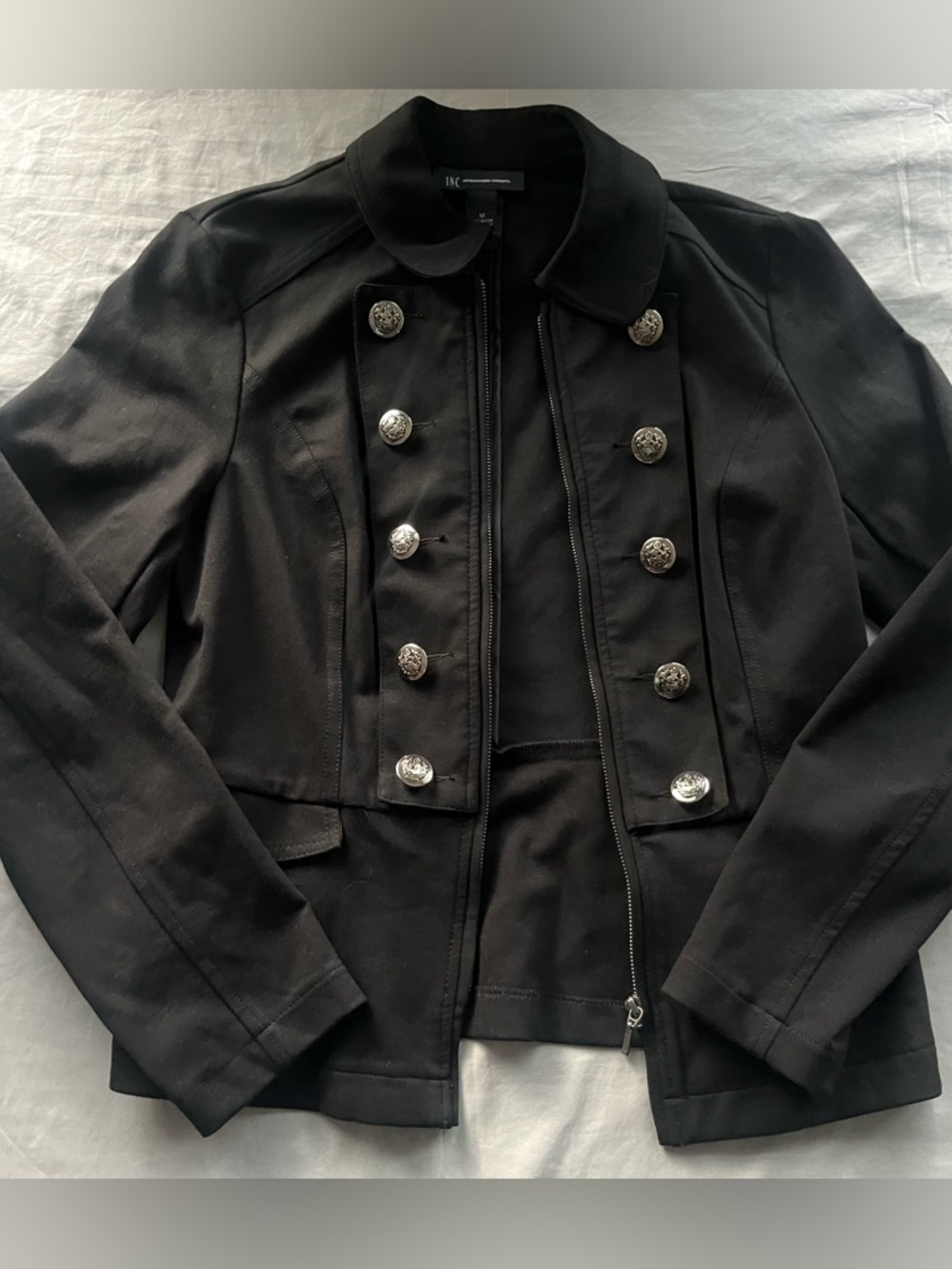 INC International Concepts Black Military Zip Up Blazer Jacket Pockets Womens M